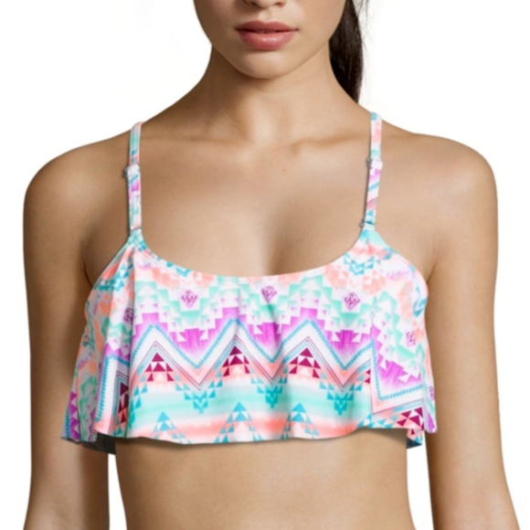 Arizona Jean Company Other - rizona Geo Linear Flounce Swimsuit Top-Juniors